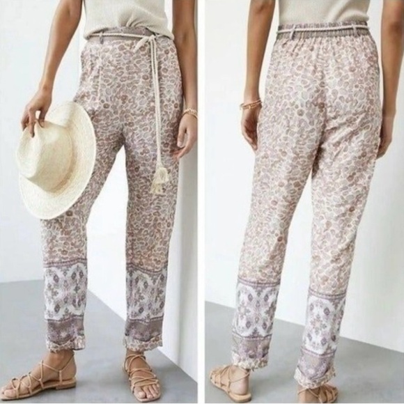 Anthropologie Ollari Boho Animal Print Pull On Tapered Realxed Summer Pants Sz M - Picture 1 of 16